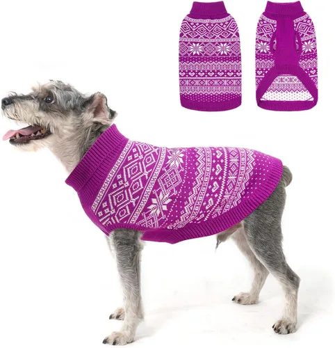 Vista 27 de HOMIMP Suéter de rombos para perros - Ropa cálida de invierno para cachorros, abrigo suave, suéter feo para perros pequeños, medianos y grandes, Azul