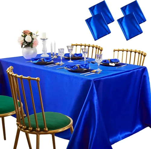 Vista 12 de SiinvdaBZX Paquete de 4 manteles de satén dorado de 108 x 54 pulgadas, manteles de comedor suaves y brillantes para mesa rectangular de 6 pies