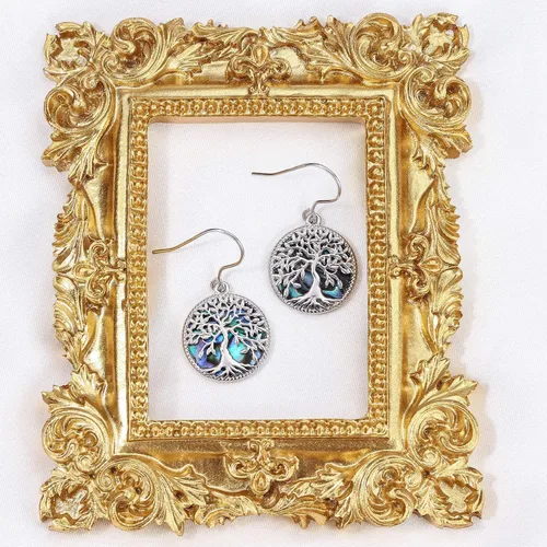 Vista 5 de Aniu Aretes colgantes de árbol de la vida, flor, turquesa, ópalo azul, malaquita, ágata musgo, lágrima, para mujer, plata de ley, aniversario