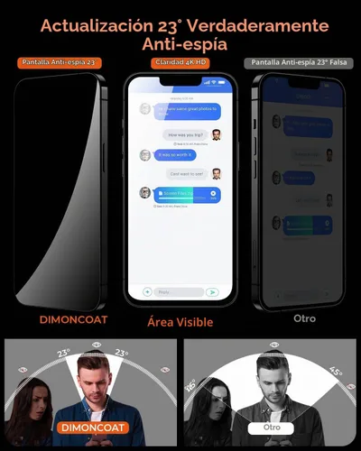 Vista 3 de DIMONCOAT Paquete de 4 protectores de pantalla de privacidad para iPhone 13 Pro Max/14 Plus [kit de alineación automática] [protección militar 10X]