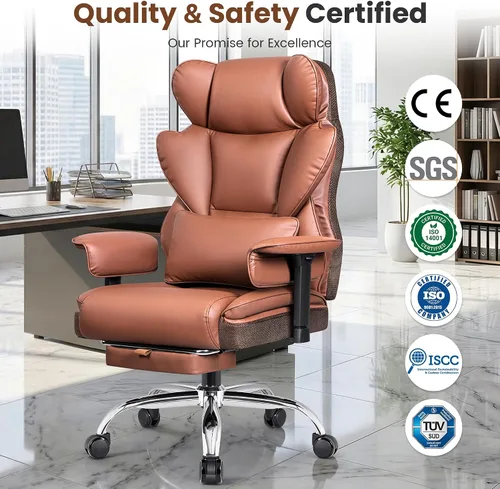 Vista 10 de BESTFAIR Silla de oficina grande y alta, silla ejecutiva de capacidad de 400 libras con respaldo alto y reposapiés, silla de oficina ergonómica