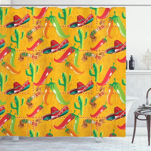 Vista 5 de Ambesonne Decor Collection, juego de cortina con ganchos para regadera