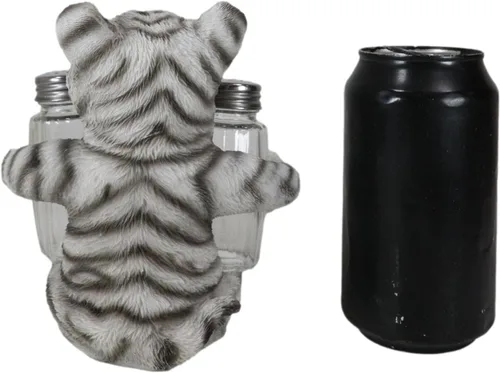 Vista 7 de Ebros Gift Selva tropical selva tropical Albino Blanco Bengala Tiger Cub Hugging Salero y Pimentero Estatua Depredador Tigres del Bosque Gatos