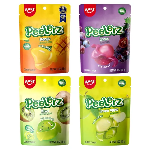 Vista 19 de AMOS Peelerz - Caramelo de goma pelable, mango/lichi/maracuyá/melocotón Paquete de 4 variedades, 3 oz cada uno, total 11.99 oz