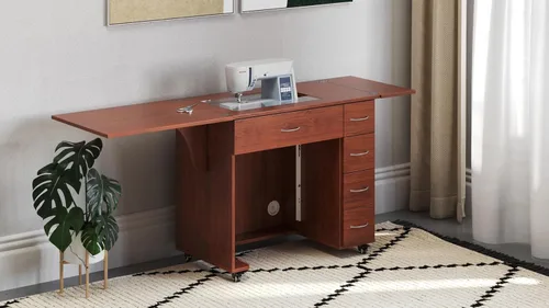 Vista 8 de Arrow - Muebles de costura clásicos Alice - Armario de costura compacto de tamaño mediano con elevador hidráulico de máquina, cajones, hojas