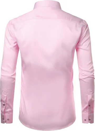 Vista 4 de ZEROYAA Camisas formales de vestir de manga larga con botones y bolsillo para hombre