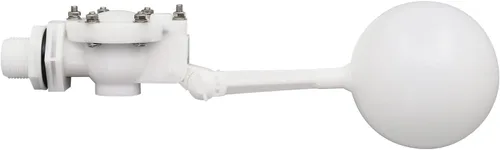 Vista 9 de Válvula flotante desmontable de 3/4, válvula de flotador de agua de plástico blanco con brazo ajustable para control de nivel de agua para estanque