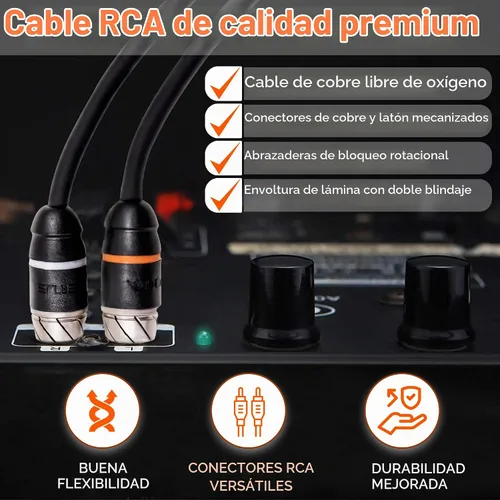 Vista 4 de Elite Audio Serie Premium 1.5 pies. Cable RCA de audio para auto de 2 canales – Blindado doble, cobre libre de oxígeno, cable de audio reductor