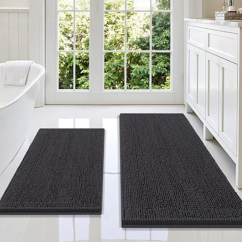 Vista 59 de Juego de alfombras de baño Smiry de 2 piezas, suave alfombra absorbente de chenilla y juego de alfombra en forma de U para inodoro, alfombra de baño