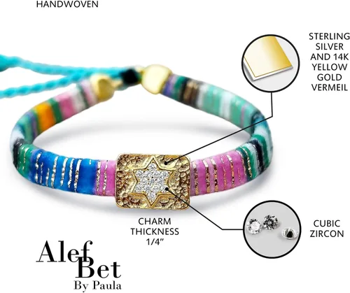 Vista 5 de Alef Bet by Paula Macrame Friendship Bracelet in Shades of Blue with Gold-plated Jewish Star of David Charm