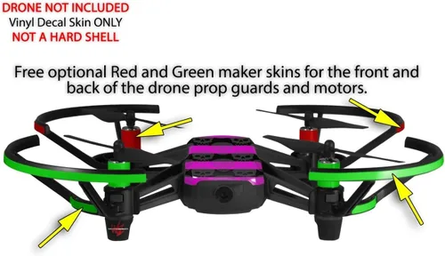Vista 3 de Paquete de 2 calcomanías para DJI Ryze Tello Dron, rayas de cráneo, color rosa, no incluido