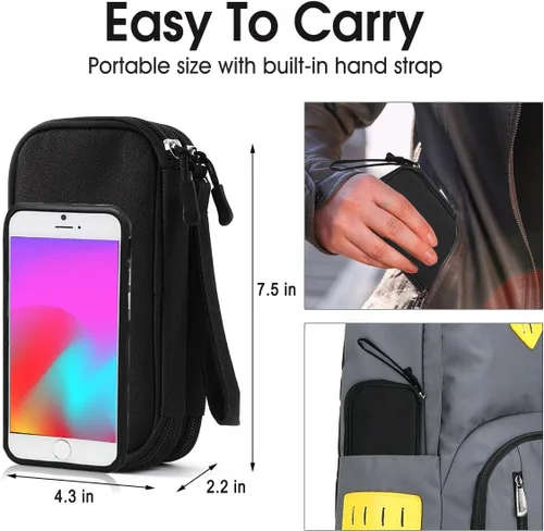 Vista 6 de Bolsa organizadora electrónica de viaje, 3 compartimentos, accesorios electrónicos portátiles para teléfono, estuche multifuncional para cable