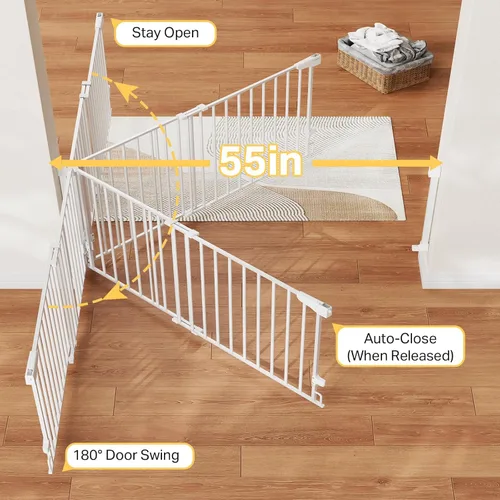Vista 17 de Cumbor 29.2–43" Puerta de bebé para escaleras, de montaje en pared (se requiere taladrar), puerta para perros expandible sin barra inferior, puerta