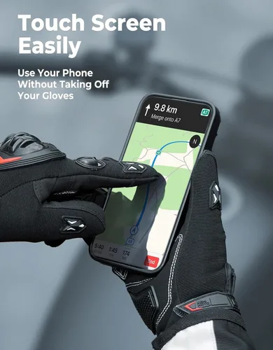 Vista 3 de KEMIMOTO - Guantes de motocicleta para hombre, guantes de ciclismo para pantalla táctil, para deportes al aire libre, en carretera, vehículo Negro