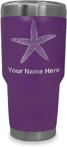 Vista 29 de LaserGram 20oz Vacuum Insulated Tumbler Mug, Starfish, Personalized Engraving Included (Black)