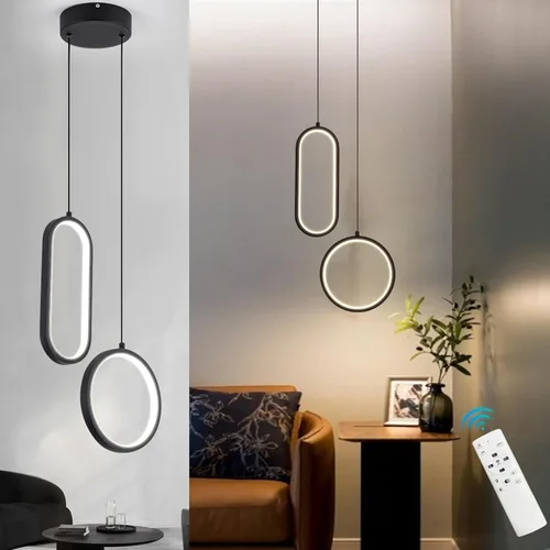 Vista 12 de Lámpara colgante LED moderna dorada mini con control remoto, 2 anillos, 24W, temperatura de color de 3 pasos, intensidad ajustable sin escalones