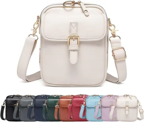Vista 15 de Bolso bandolera de cuero, bolso mensajero de doble capa de gran capacidad, de cuero sintético retro con monedero incorporado, bolsa antirrobo