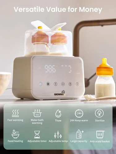 Vista 3 de Grownsy - Calentador de biberones rápido 10 en 1, control preciso de temperatura, con pantalla LCD, temporizador, descongelación, esterilización