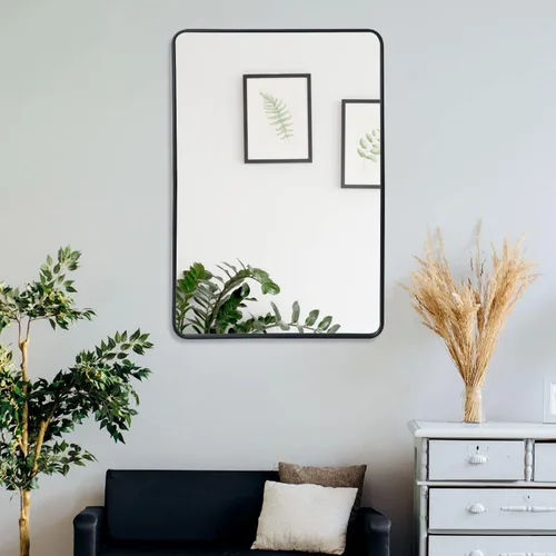 Vista 7 de ZenStyle Espejo de pared rectangular con marco de metal negro de 24 x 36 pulgadas, espejo de baño con borde de pico para entradas, salas de estar