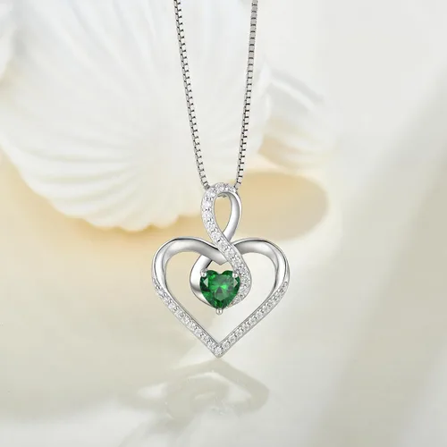 Vista 2 de Lwsary Forever Love Heart Pendant Necklace 925 Sterling Silver Infinity Pendant with Birthstone Zirconia Anniversary Birthday Gifts for Women Girls