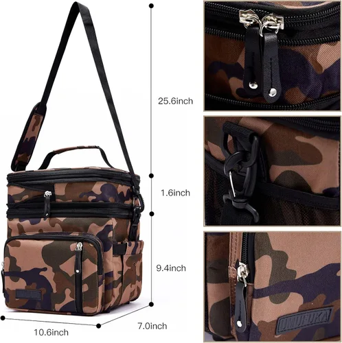 Vista 7 de Lonchera con compartimento doble para hombre o mujer, con aislamiento térmico, 2 loncheras espaciosas, grandes, reutilizables, resistentes al agua