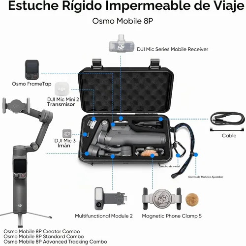 Vista 2 de Lekufee Estuche rígido impermeable de viaje para DJI Osmo Mobile 8P Gimbal Stabilizer, y otros accesorios (solo funda y bolsa)