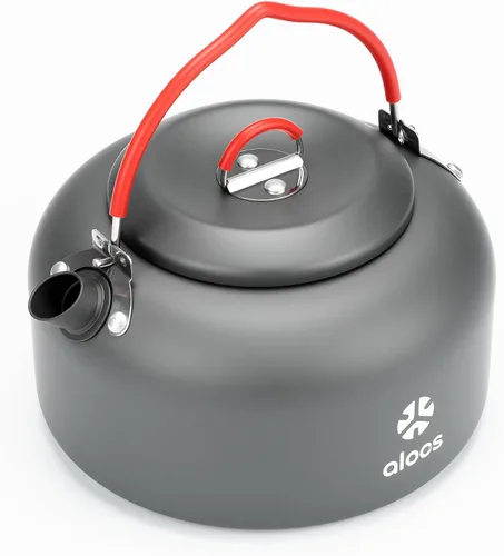Vista 8 de Alocs Pava de 0,8 L, tetera portátil para acampar, cafetera de camping, pava de aluminio con anodizado duro, pava compacta para estufa