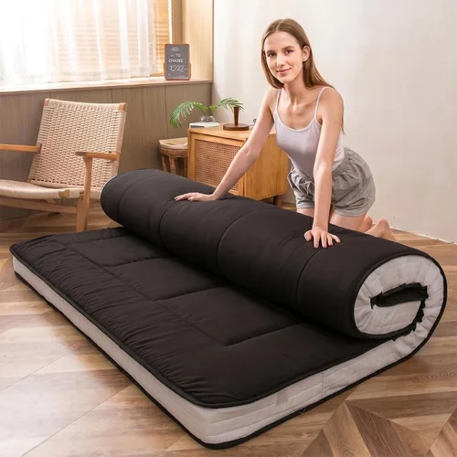 Vista 12 de MAXYOYO Colchón de suelo tipo futón japonés, cubrecolchón extra grueso para cama individual, enrollable, plegable, esterilla única, patrón de Negro