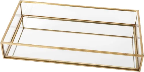 Vista 9 de HighFree Bandeja Rectangular de Espejo Dorado, Bandeja Decorativa de Vidrio con Espejo para Tocador para Perfume, Cosméticos, Maquillaje, Baratijas