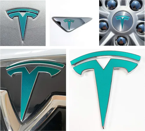 Vista 7 de Calcomanía con logotipo para Tesla Model S, Nosecone, juego de 14 piezas (verde brillante)