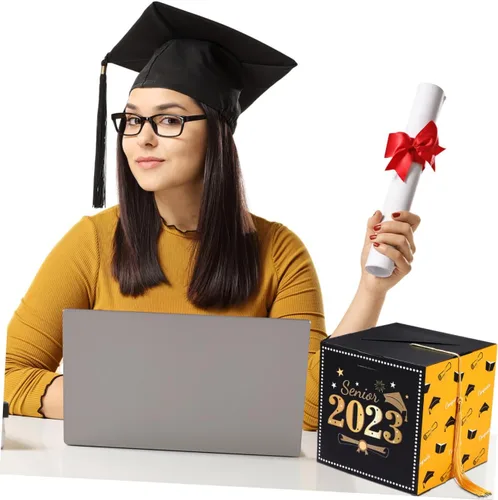 Vista 5 de ABOOFAN Caja de tarjetas de graduación 2023, caja de tarjetas de regalo de felicitaciones graduadas con borla para decoraciones de fiesta