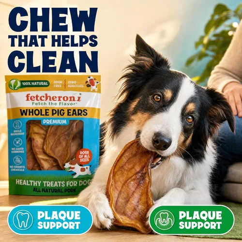 Vista 5 de FETCHERONI Orejas de cerdo enteras para masticables para perros, golosinas duraderas para perros, L, 30 unidades Larga duración, un ingrediente
