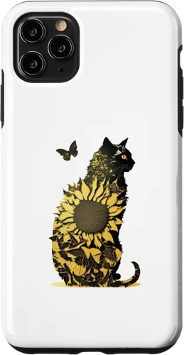 Vista 11 de Funda de arte con combinación de girasol y gato negro para iPhone 15