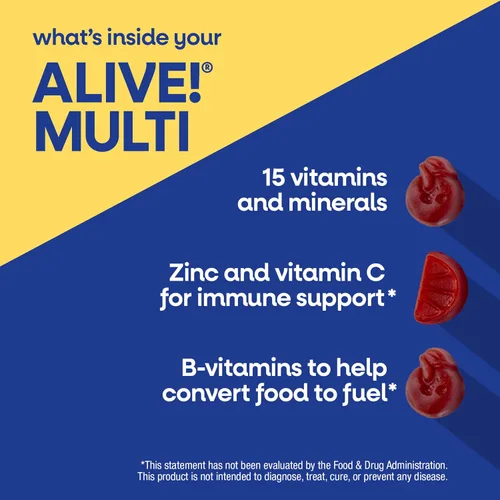 Vista 3 de Nature's Way ¡Alive! Multivitaminas diarias en gomitas para hombres de 50+, apoya la salud del cerebro, los ojos, el corazón*, vitaminas B, sin