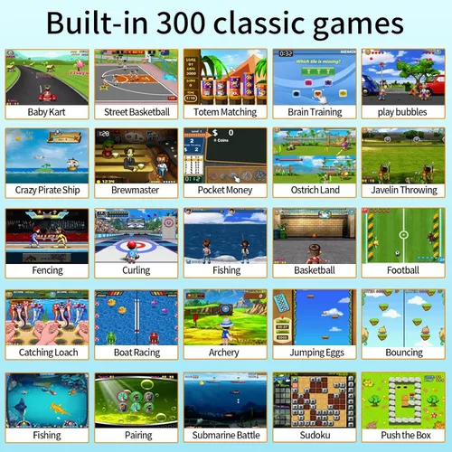Vista 5 de Consola de juegos de mano para niños de 3 a más de 300 juegos clásicos retro, pantalla de 3.0 pulgadas, batería recargable, reproductor