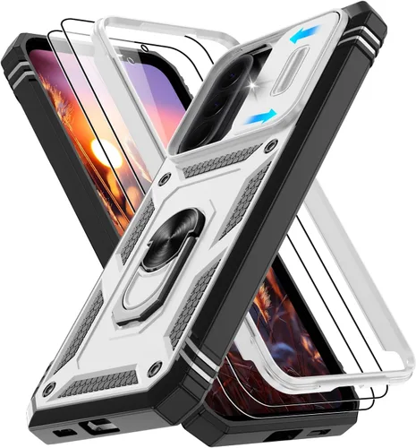 Vista 40 de Gritup Funda para Google Pixel 6 con cubierta deslizante para cámara y protector de pantalla (2 unidades), soporte de anillo giratorio 360°, funda