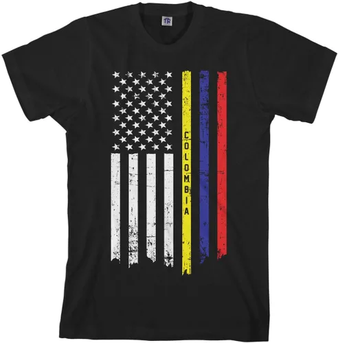Vista 3 de Threadrock Camiseta con la bandera colombiana americana para hombre