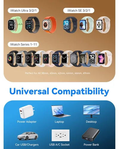 Vista 3 de Esenciales de viaje 2 en 1 para cargador de Apple Watch de carga rápida de Blanco