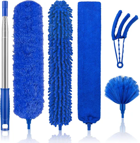 Vista 7 de Plumeros para limpieza, plumero Newliton con poste de extensión, plumero de microfibra para ventilador de techo y telarañas, plumero largo