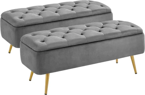 Vista 10 de Yaheetech - Banco otomano de almacenamiento para dormitorio, banco de Gris-oscuro