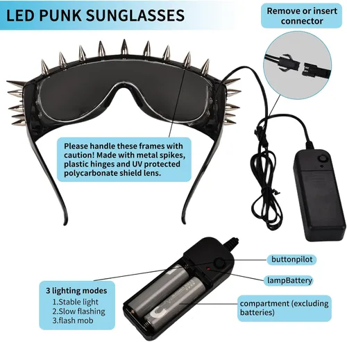 Vista 4 de LED Punk Sunglasses Gothic Sunglasses - Glow in the Dark Glasses for Rave Party, Cyberpunk