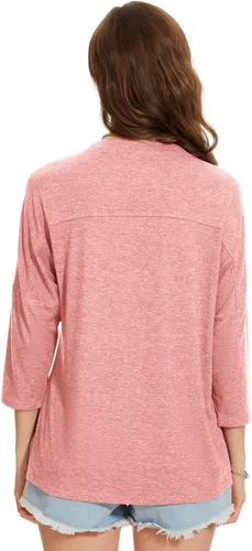 Vista 146 de ZENNILO Camisetas casuales de manga 3/4 para mujer, holgadas, cuello redondo, lindas camisetas básicas