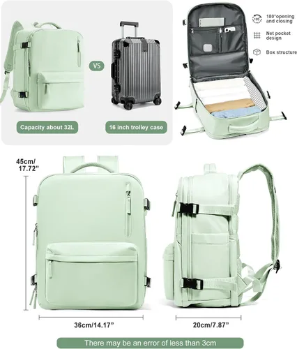 Vista 3 de VGCUB Mochila grande de viaje para trabajo, negocios, mochila para computadora portátil aprobada para vuelo, para mujeres y hombres, mochila