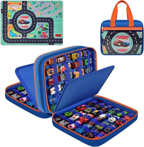 Vista 11 de SAIKA Toy Car Case for Hot Wheels Storage, Holds 96 Cars with Playmat Black