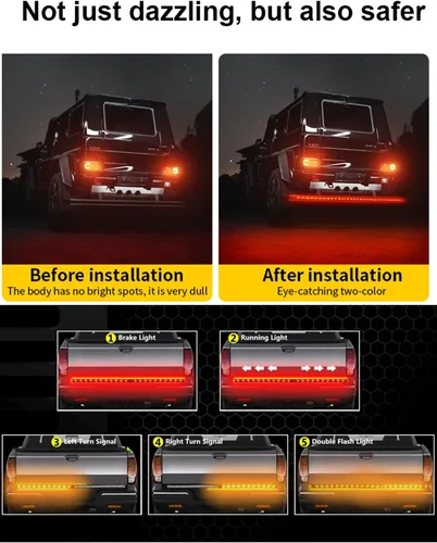 Vista 4 de TOPKU Tira de luz trasera LED para camioneta pickup, barra de luz dinámica para portón trasero del camión, tira flexible de 120 cm con luces