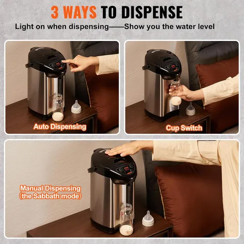 Vista 14 de VEVOR Dispensador de agua caliente, caldera y calentador de agua ajustable de 4 temperaturas, calentador de agua de encimera de acero inoxidable