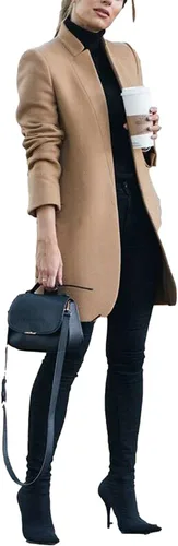 Vista 2 de Omoone Chaqueta básica de cuello alto para mujer, chaqueta ajustada con solapa con muescas