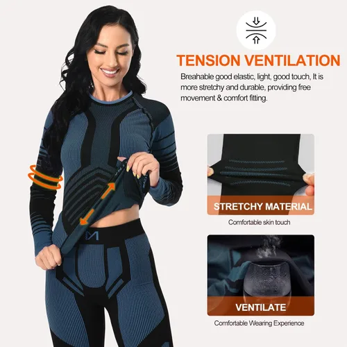 Vista 3 de MEETYOO Conjunto de ropa interior térmica para mujer, pantalones largos de invierno, capa base cálida, conjunto superior e inferior para esquiar