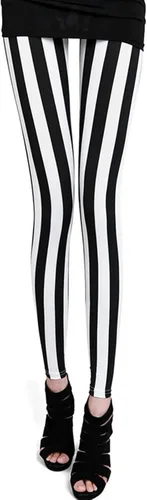 Vista 2 de TRENIS Pantalones negros blancos a rayas pantalones elásticos imprimir Fitness Leggings Mujeres Deportivas Entrenamiento