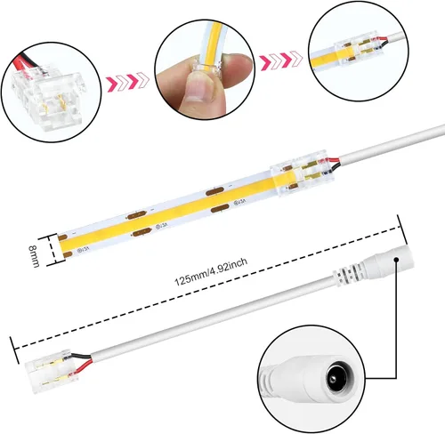 Vista 4 de LightingWill Conectores LED de 2 pines de 0.315 in, 10 unidades DC hembra conector transparente sin soldadura, conector de luz de cinta LED 2